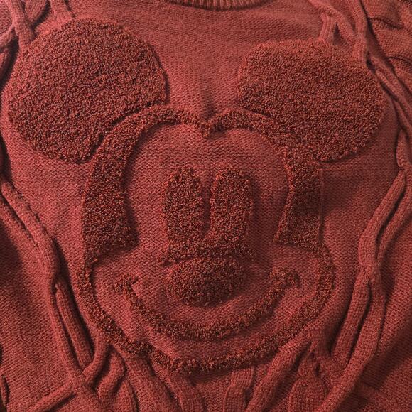 Disney Parks Mickey Mouse Cable Knit Sweater Red Pullover Textured Crew Neck XS - Picture 5 of 14
